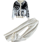 Color-blocking Cardigan & Trousers 2Pcs