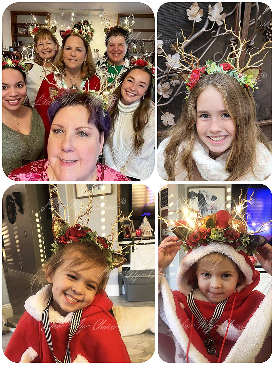 Burgundy Flower Christmas Reindeer Headband | HeyKat®
