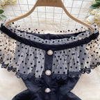 Off-shoulder Polka Dot Mesh Dress