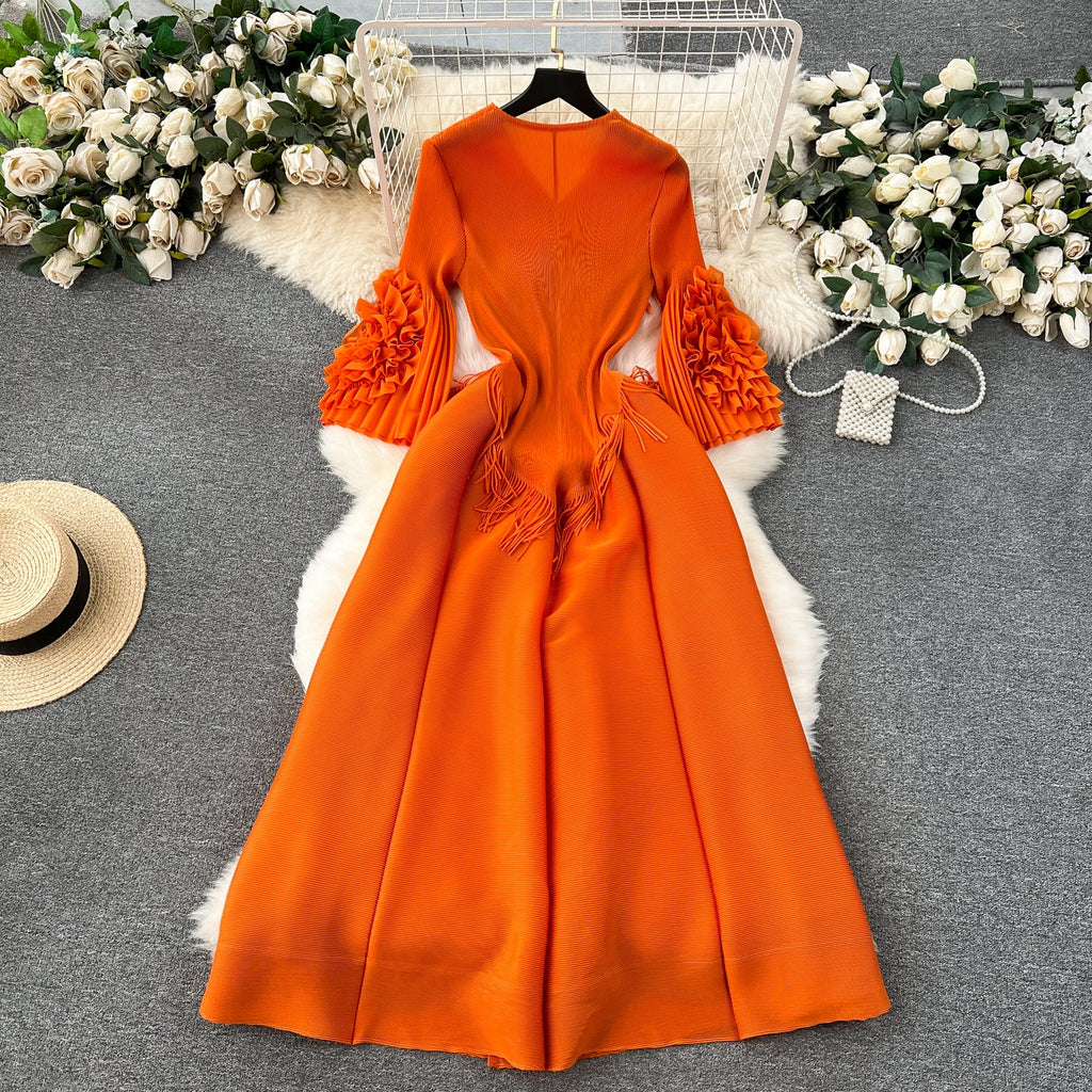 Courtly Solid Color Ruffled Dress