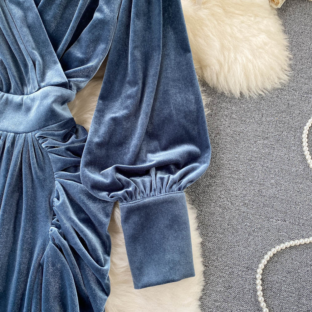 V-neck Waist Velvet Dress