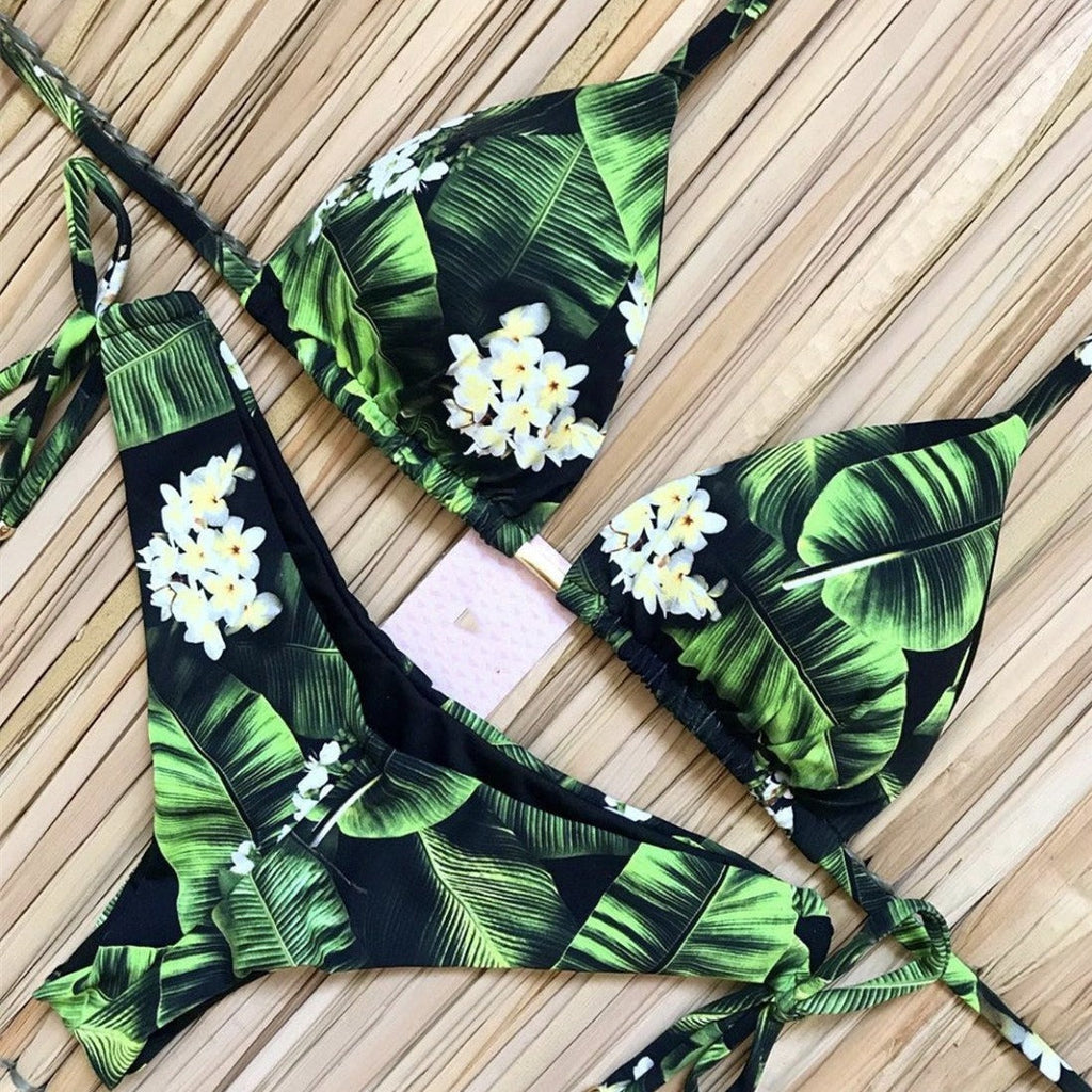 Colourful Printed Lace-up Bikini