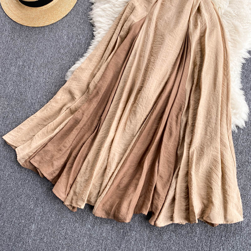 Color Blocking Square Collar Suspender Dress
