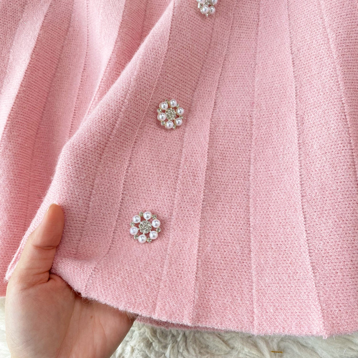 Tweed Cardigan&Pleated Skirt Knitted 2Pcs