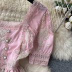 Vintage Embroidery Pink Princess Dress