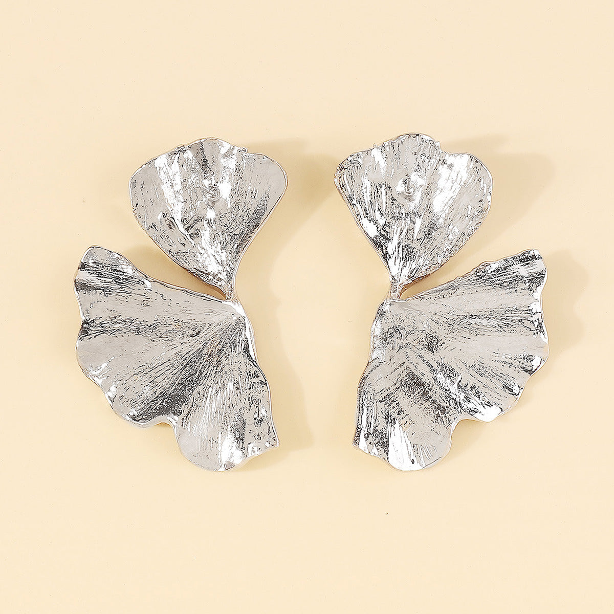 Scalloped Metal Ginkgo Biloba Earrings