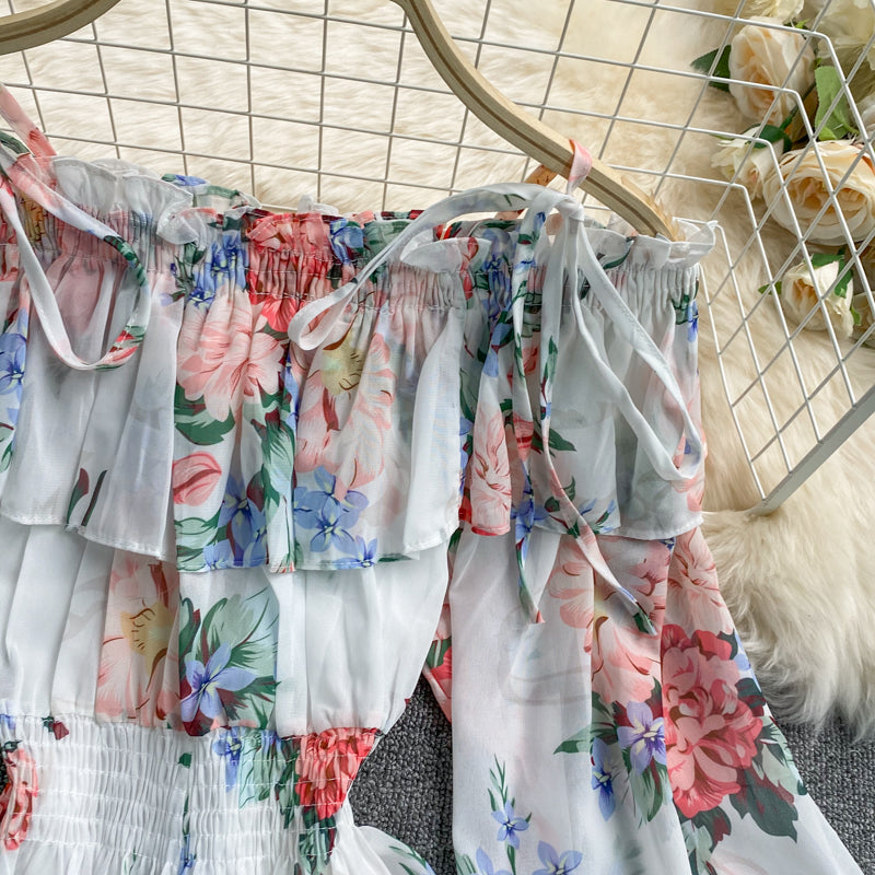 Off-the-shoulder Printed Chiffon Jumpsuit