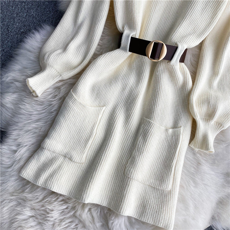 Turtleneck Long Sleeve Knitted Sweater Dress
