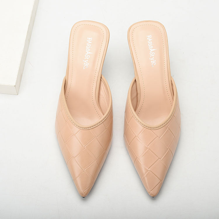 Stone Stiletto Slippers With Pointed Toes