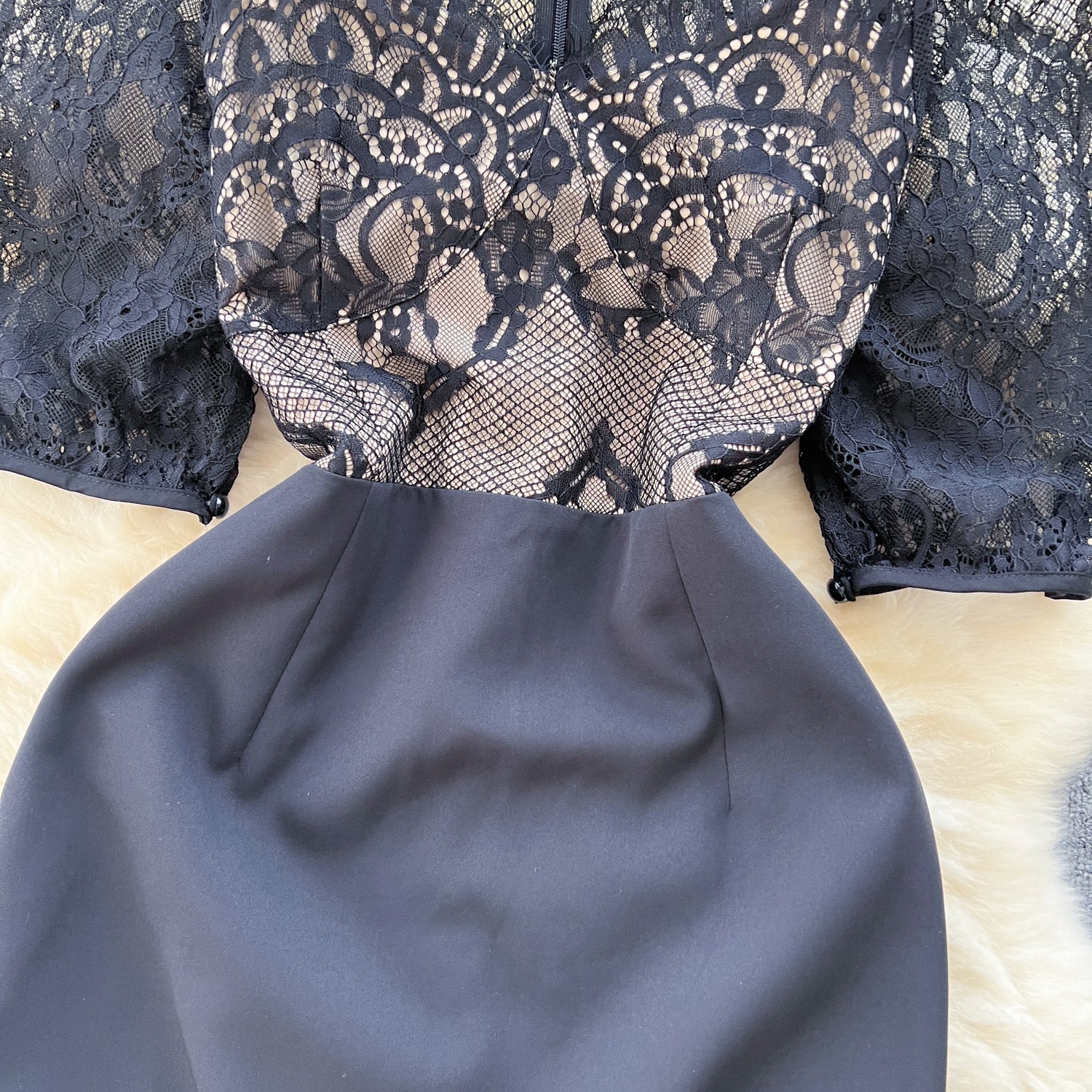 Elegant Patchwork Black Lace Dress