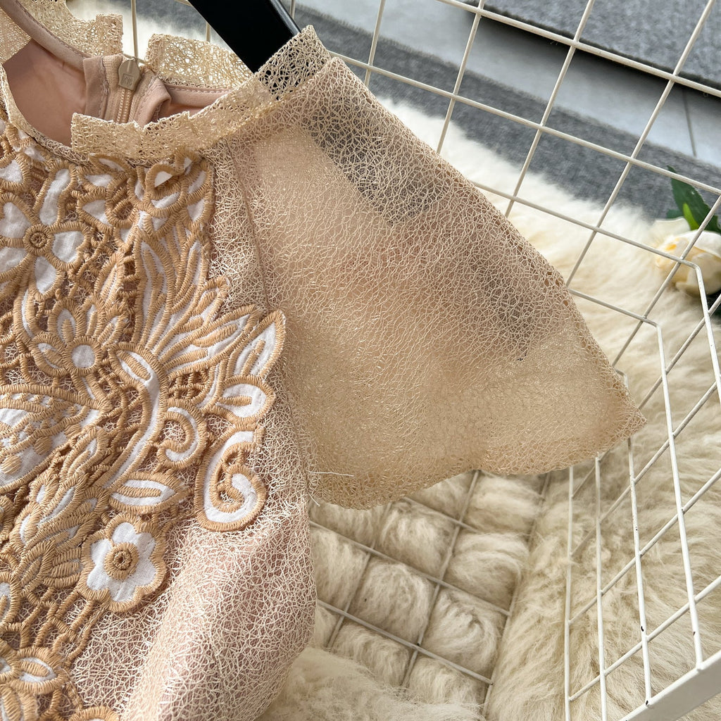 Vintage Floral Embroidered Pleated Dress