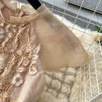 Vintage Floral Embroidered Pleated Dress