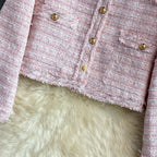 French Vintage Round Neck Braided Tweed Jacket