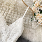 Crochet Knitted Lace-up White Slip Dress