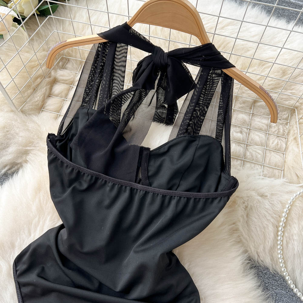 Vintage Mesh Lace-up Black Jumpsuit