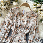 Chiffon Ruffle Trim V-neck Floral Top