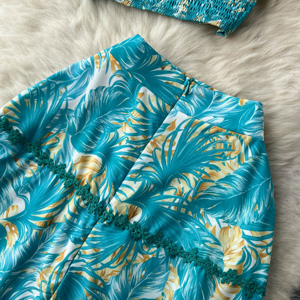 Printed Halter Top&Skirt 2Pcs Set