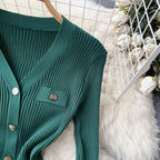 Elegant V-neck Long Sleeve Knitted Dress