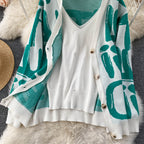 Letter Printed Cardigan&Vest&Trousers