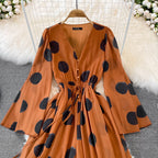Flared Sleeve Polka Dot Print V-Neck Jumpsuit