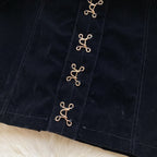 Vintage Square Collar Suede Black Dress