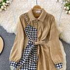 Tweed Panel Plaid Fake Two Piece Dress