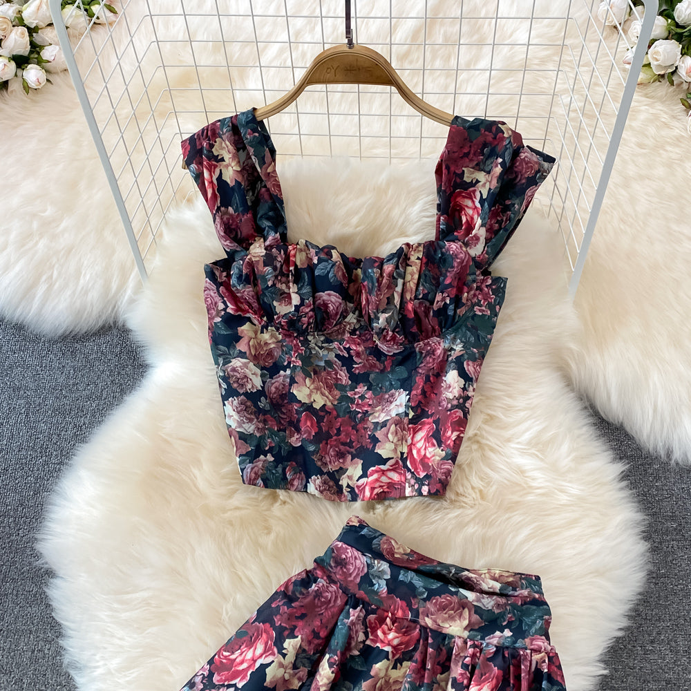 Floral Skirt Two-Piece Short Jacket
