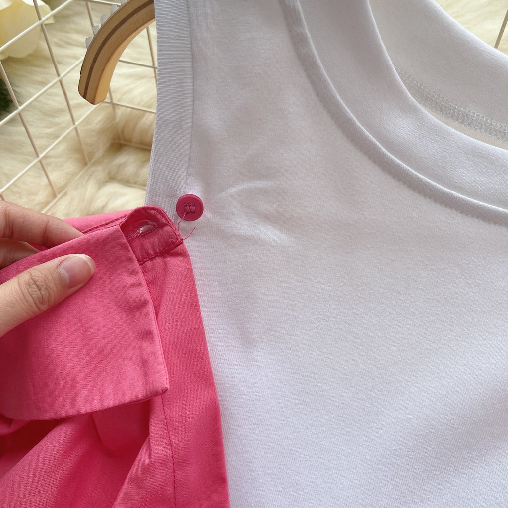 Faux Two-pieces Color Blocking Patchwork Top