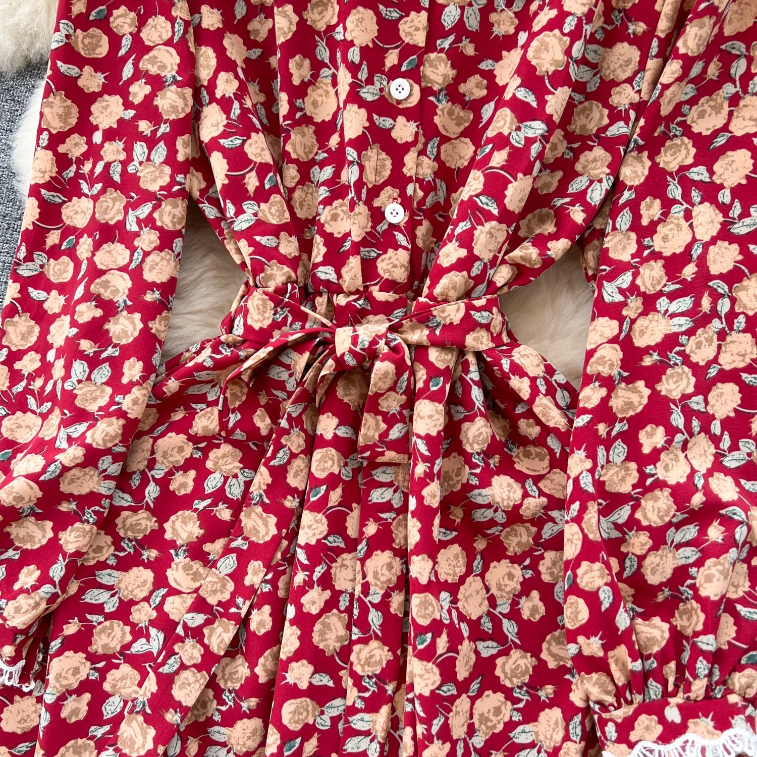 Vintage Doll Collar Floral Chiffon Dress