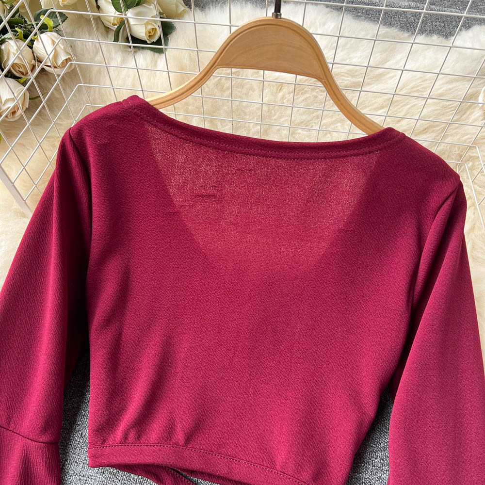 Drawstring V-neck Long-sleeve Top