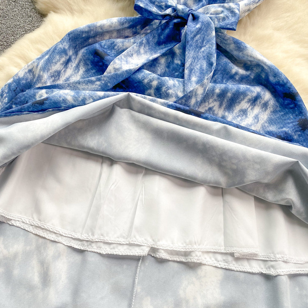 Bow-tie Tie-dye Floral Slip Dress