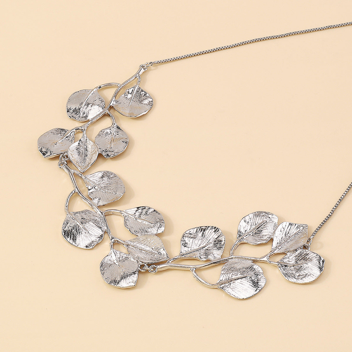 Elegant Metallic Leaves Necklace&Earrings