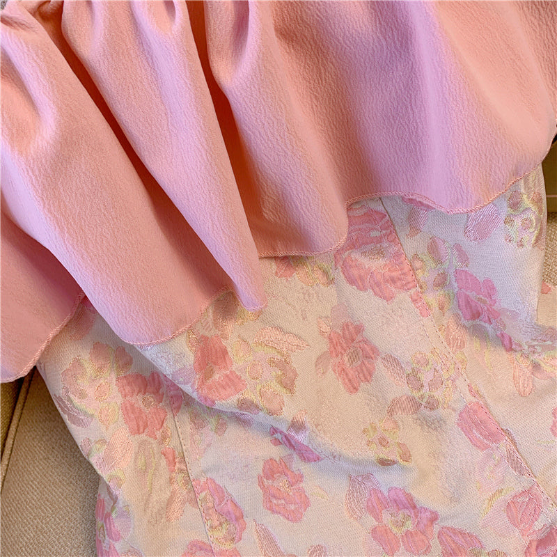 Sweet Ruffled Floral Off-shoulder Top