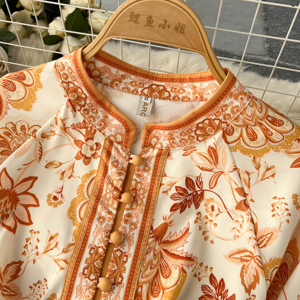 French Style Floral Printed A-line Dress