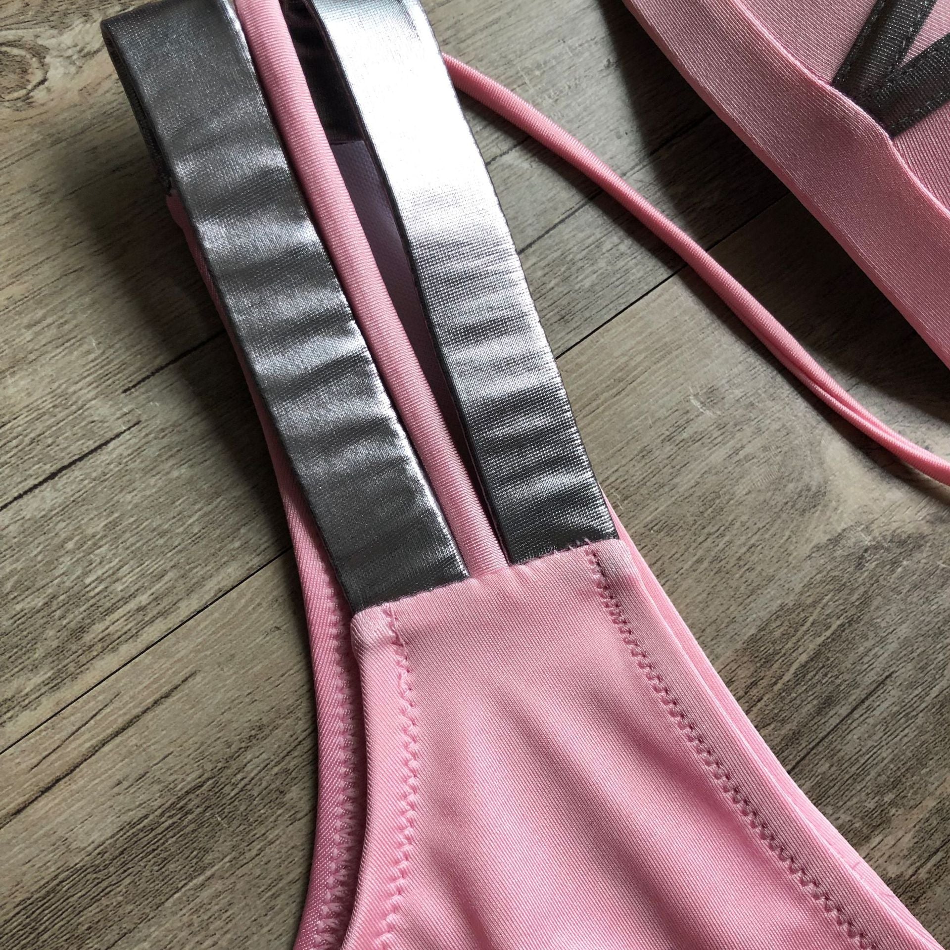 Stamping Patchwork Strappy Bikini