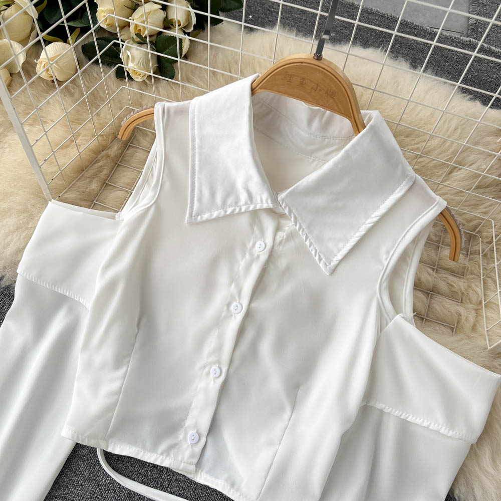 Niche Shoulder-hollowed Plain Shirt