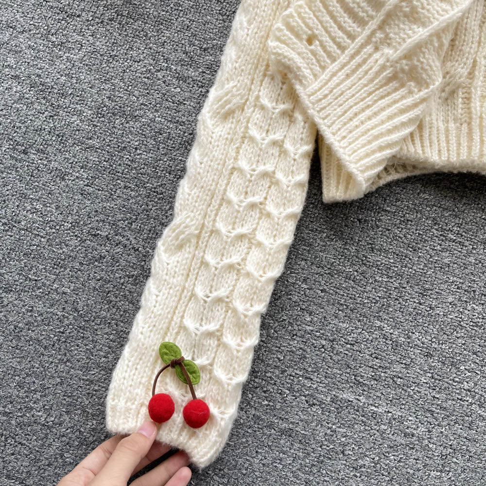 Cherry Knitted Cardigan&Camisole 2Pcs Set