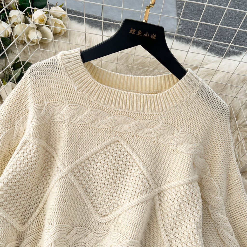 Cable Sweater&Half-body Skirt 2Pcs