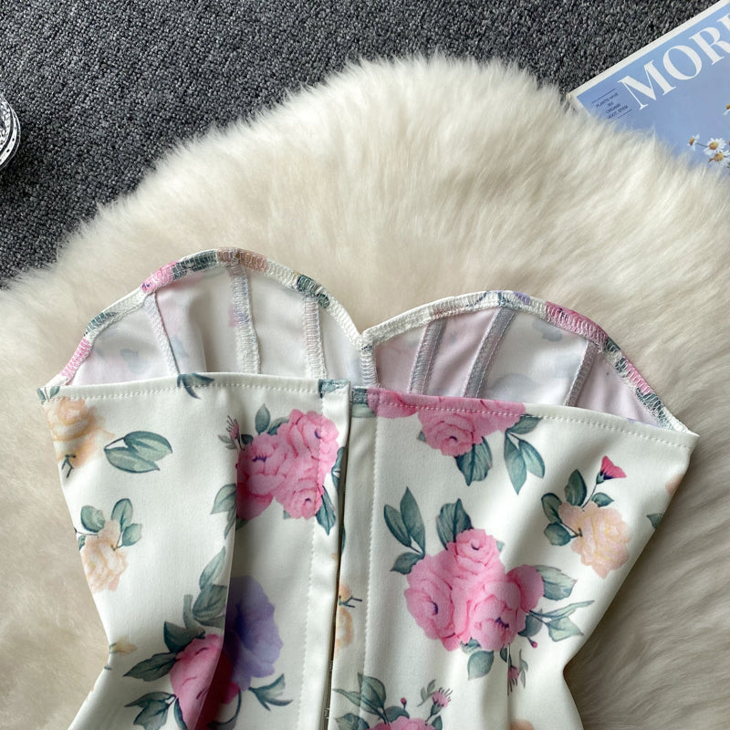 Off-shoulder Floral Printed Short Top