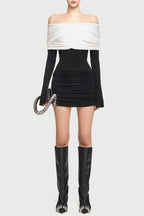 Zoravell Off Shoulder Draped Mini Dress In Black
