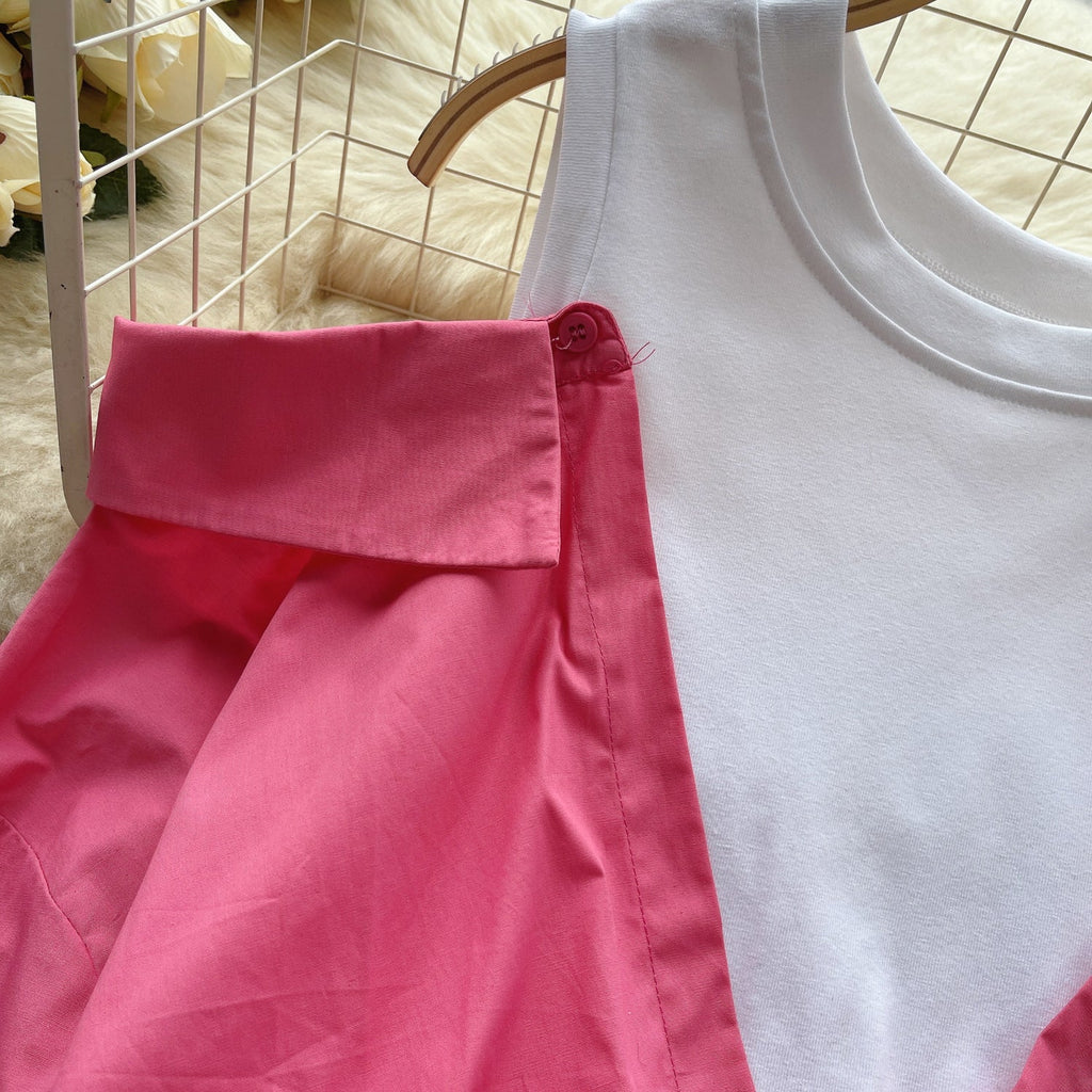 Faux Two-pieces Color Blocking Patchwork Top
