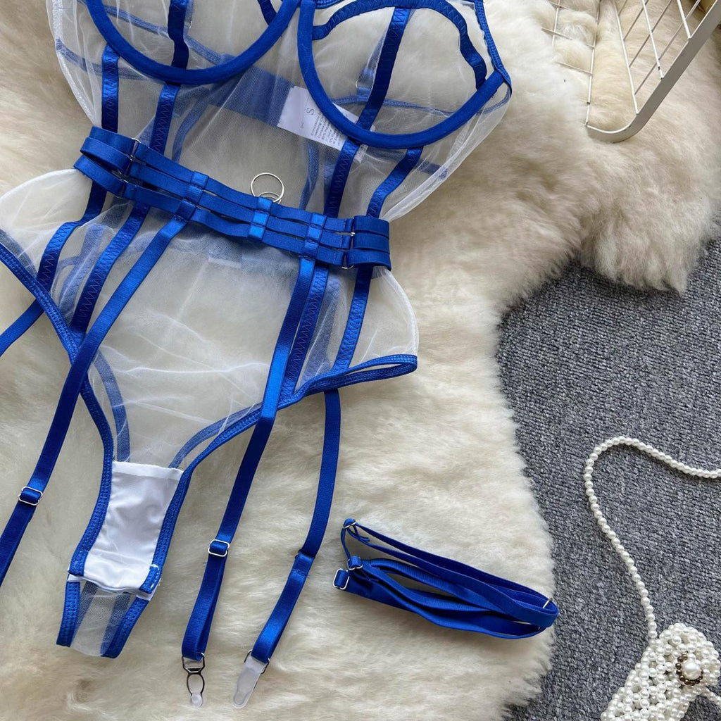 Mesh Patchwork Crossover Halter Jumpsuit