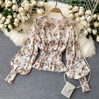 Chiffon Ruffle Trim V-neck Floral Top