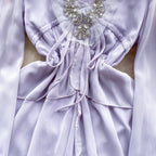 V-neck Beaded Ruffled Chiffon Dress