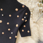 Beaded Knitted Top&Mesh Skirt 2Pcs