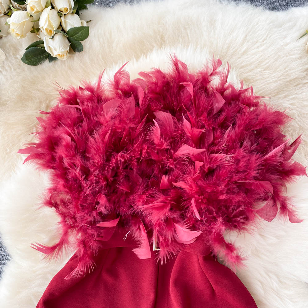 Niche Design Hairy Top Jumpsuit