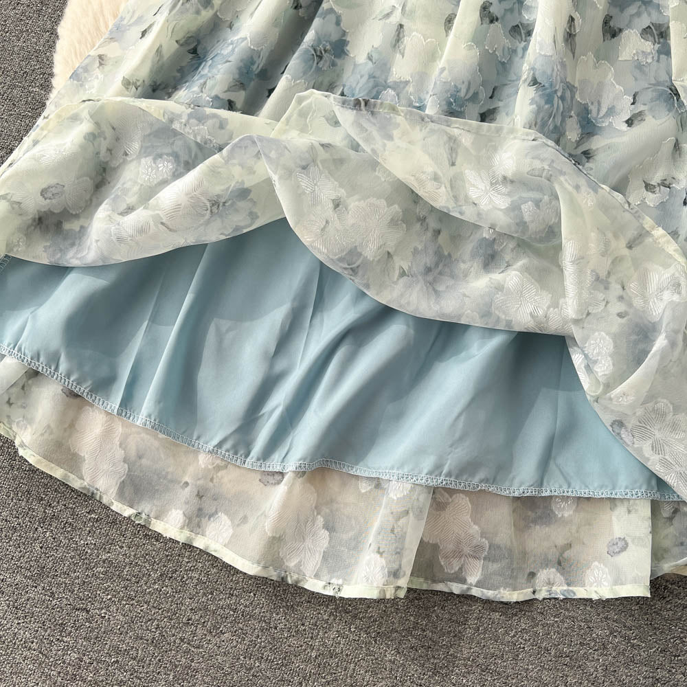 Bow-tie Floral Mesh Slip Dress