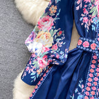 Courtly Flared Sleeve Floral Dress