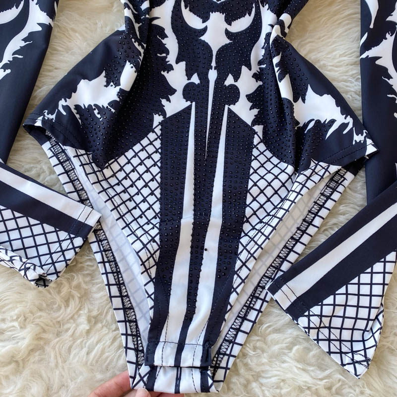 Printed Stand Collar Bottoming Bodysuit
