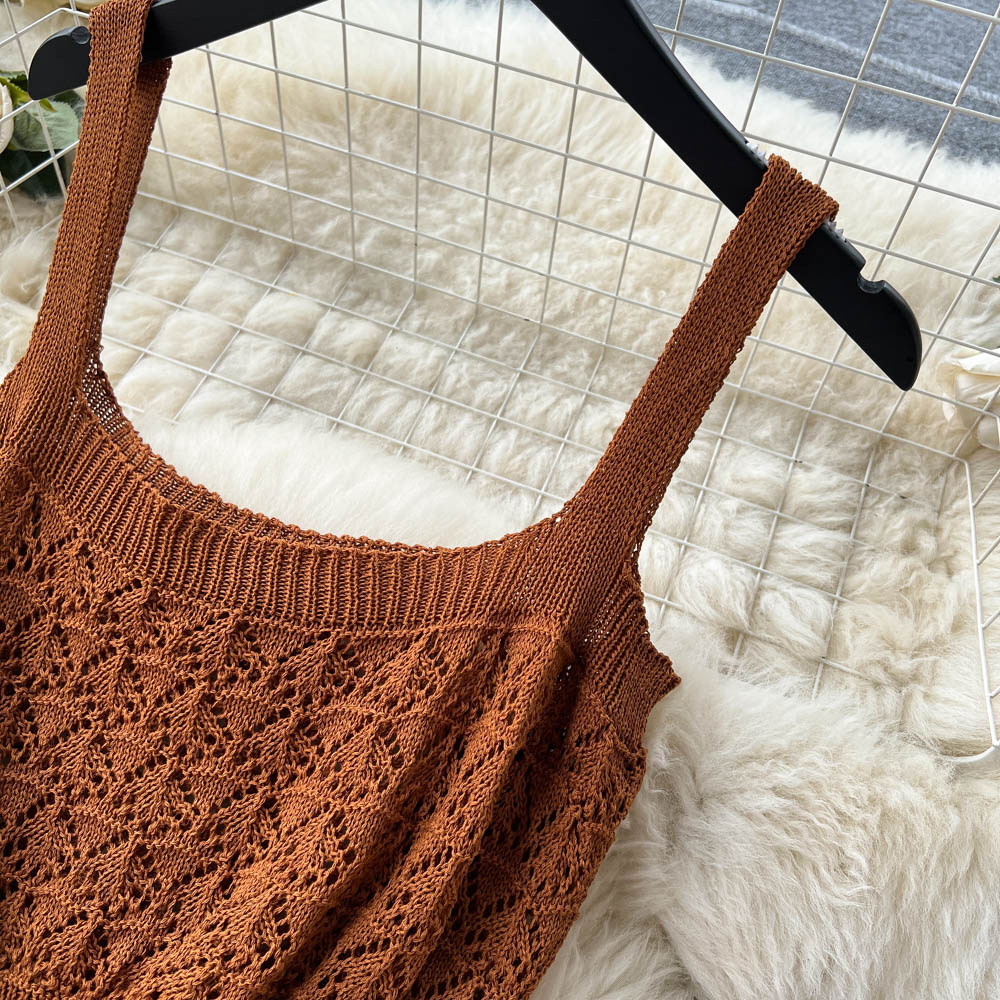 Camisole&Skirt Hollowed Knitted 2Pcs